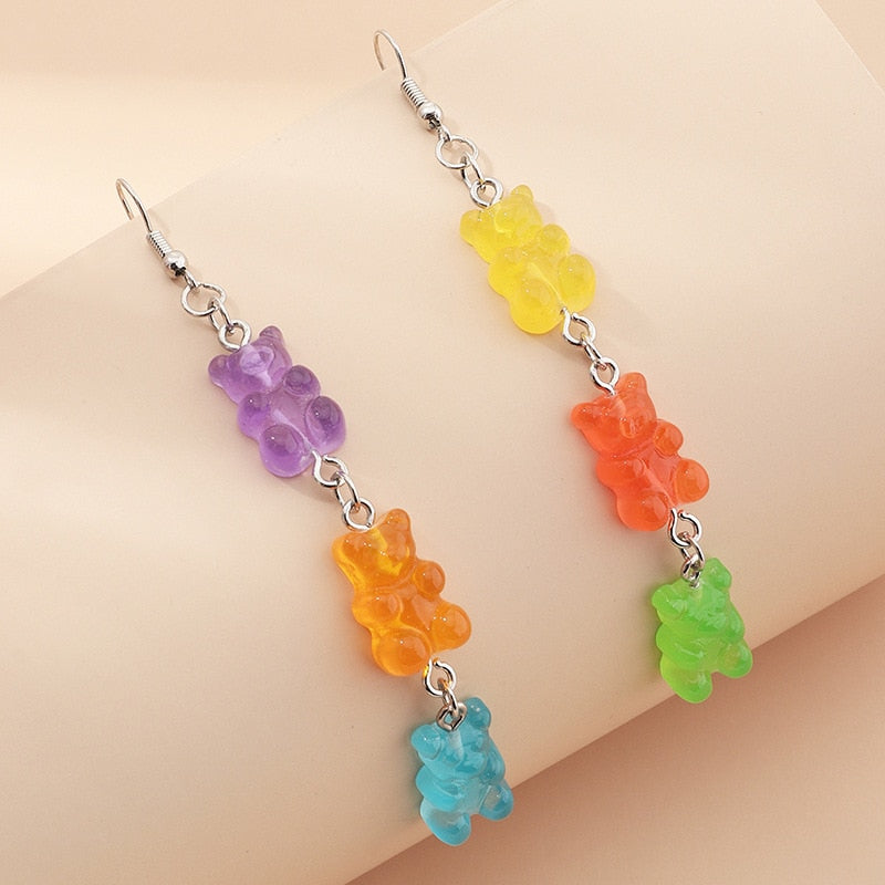 Stainless Steel Earrings Bears Unusual Earrings Creative Candy Color Resin Teddy Bear Accessories Earrings