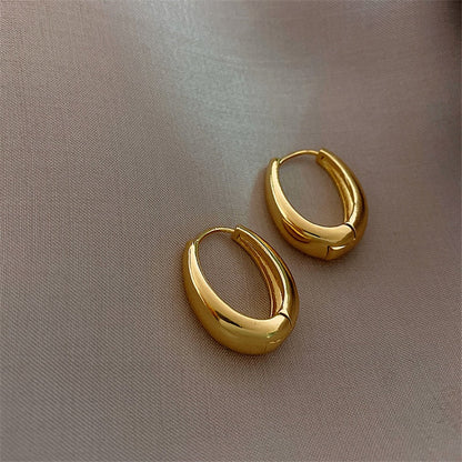 2021 New Classic Copper Alloy Smooth Metal Hoop Earrings For Woman Fashion Korean Jewelry Temperament  Daily Wear earrings