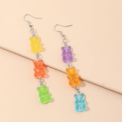 Stainless Steel Earrings Bears Unusual Earrings Creative Candy Color Resin Teddy Bear Accessories Earrings